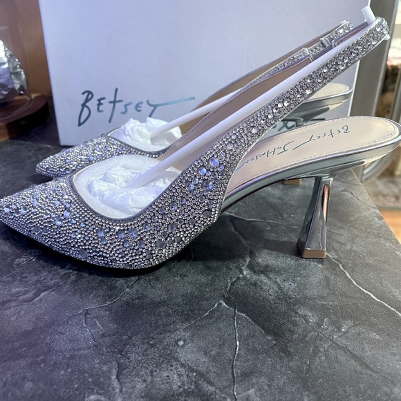 Betsey Johnson Shoes - Betsey Johnson—Silver Rhinestone Slingback Heel